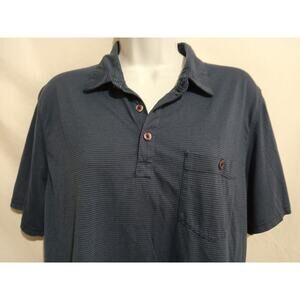 Toad & Co Size M Organic Cotton Blend S / S Blue Black Stripe Polo Shirt Pocket
